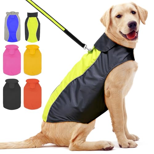 Hunde-Regenmantel, Leichter Wasserdichter Regenjacke Mit Hundegeschirr - Warmes Hundetuch für Große Hunde (Grün, Groß) von YFbrite