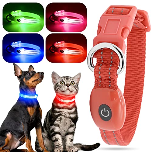 YFbrite LED-Katzenhalsband, leuchtende Hundehalsbänder für kleine Hunde, USB wiederaufladbar, Welpenhalsband, blinkend für Katzen & kleine Hunde, nächtliches Gehen (Rot) von YFbrite