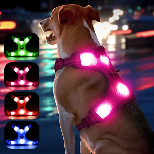 YFbrite Leuchtendes Hundegeschirr, wiederaufladbares USB-LED-Hundegeschirr, reflektierendes Hundegeschirr, Hundelichter für Geschirr, bequem, verstellbar, atmungsaktiv, Hundehandpresse (Rosa, klein) von YFbrite