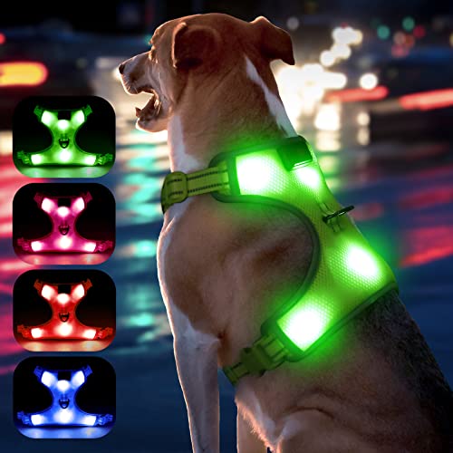 YFbrite Leuchtendes Hundegeschirr, wiederaufladbares USB-LED-Hundegeschirr, reflektierendes Hundegeschirr, Hundelichter für Geschirr, bequem, verstellbar, atmungsaktiv, Hundehandpresse (grün, groß) von YFbrite