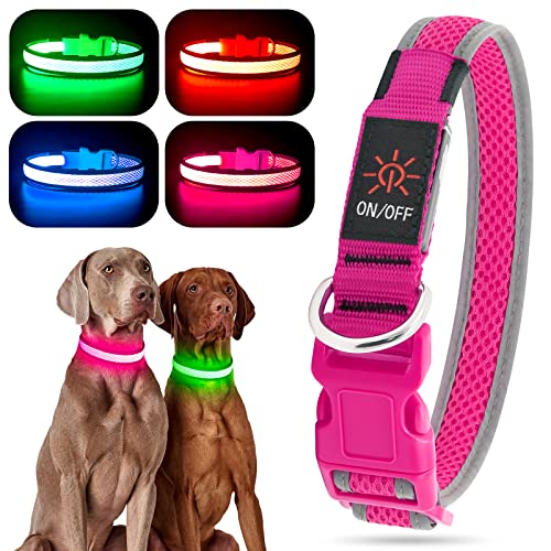 YFbrite Leuchtendes LED-Hundehalsband, Wiederaufladbar, Blinkend, Verstellbar, Reflektierend, Sicherheit Bei Nacht (Rosa, L) von YFbrite