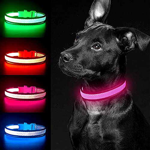 YFbrite Leuchtendes Hundehalsband, wiederaufladbares LED-Hundehalsband, blinkendes Hundehalsband, verstellbares reflektierendes Hundehalsband, Sicherheit leuchtet bei Nacht (Rosa, S) von YFbrite