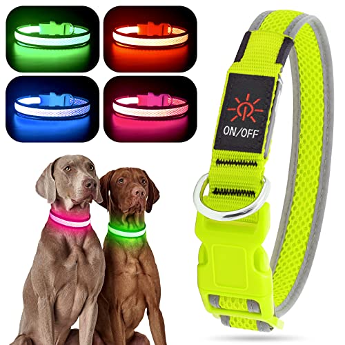 YFbrite Leuchtendes Hundehalsband, LED-Hundehalsband, Voll Beleuchtetes Blinkendes Hundehalsband, Voll Einstellbares Reflektierendes Hundehalsband, Sicherheit Leuchtet Nachts für Alle Hunde (Grün, L) von YFbrite