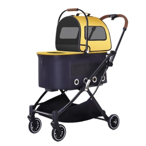 Hunde Kinderwagen Bequemer Und Einfacher Haustier-Kinderwagen, Hunde-Kinderwagen, Faltbar, Aus Leichtem Material, for Katzen Und Hunde Mittlerer Und Großer Größe Katzen Kinderwagen(Yellow) von YGDYFDC