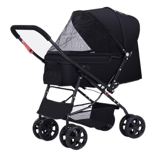 Hunde Kinderwagen Haustier-Kinderwagen, Outdoor-Kinderwagen, zweifach Verstellbarer, Faltbarer Hunde-Kinderwagen, Kleiner und mittelgroßer Kinderwagen Katzen Kinderwagen(Black) von YGDYFDC