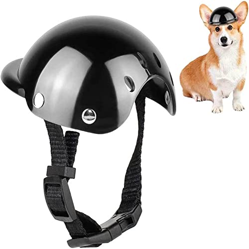 Lepidi Hundehelm für Hunde, Schwarz Plastik Haustier Einstellbare Helm, Welpen Katze Hut Helme mit Entlüftung, Coole Motorrad Hundehelm für Katzen, Kleine, Mittelgroße Hunde Radfahren Outdoor von Lepidi