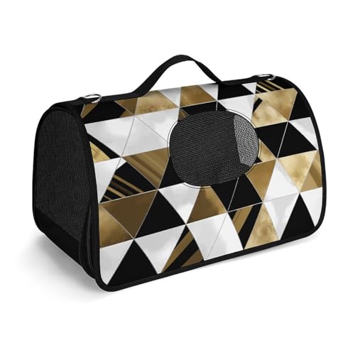 YHEGBFD Haustier-Handtasche, modisch, modern, schwarz-weiß-gold, Dreiecke, modische Hundetragetasche, kleine Haustier-Tragetasche, Haustier-Tragetasche, Reise-Handtasche für Katzen und kleine Hunde YHEGBFD Haustier-Handtasche, modisch, modern, schwarz-weiß-gold, Dreiecke, modische Hundetragetasche, kleine Haustier-Tragetasche, Haustier-Tragetasche, Reise-Handtasche für Katzen und kleine Hunde von YHEGBFD