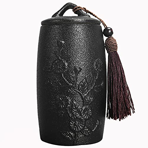 Gedenkurne für Haustiere, Kleine Urnen for die Asche von Erwachsenen, Mini-Urne for Beerdigung Haustieren, kleine handbemalte Keramik-Andenkenurnen for Haustieren/Hunden/Katzen(Black,Chrysantheme) von YHNNH