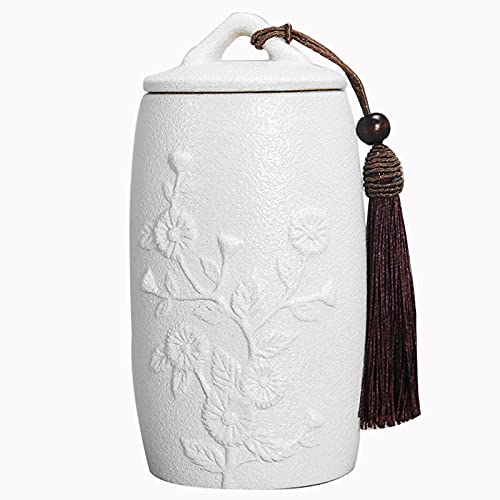Gedenkurne für Haustiere, Kleine Urnen for die Asche von Erwachsenen, Mini-Urne for Beerdigung Haustieren, kleine handbemalte Keramik-Andenkenurnen for Haustieren/Hunden/Katzen(White,Chrysantheme) von YHNNH