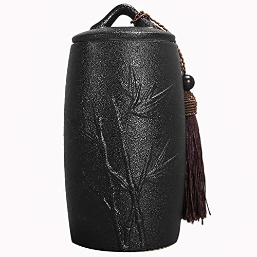 YHNNH Gedenkurne für Haustiere, Kleine Urnen for die Asche von Erwachsenen, Mini-Urne for Beerdigung Haustieren, kleine handbemalte Keramik-Andenkenurnen for Haustieren/Hunden/Katzen(Black,Bambus) von YHNNH