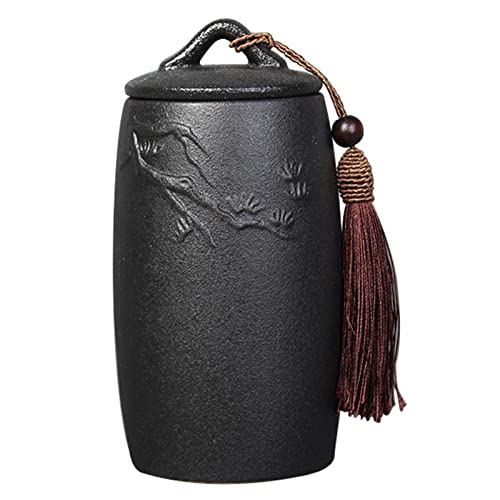 YHNNH Gedenkurne für Haustiere, Kleine Urnen for die Asche von Erwachsenen, Mini-Urne for Beerdigung Haustieren, kleine handbemalte Keramik-Andenkenurnen for Haustieren/Hunden/Katzen(Black,Pine) von YHNNH