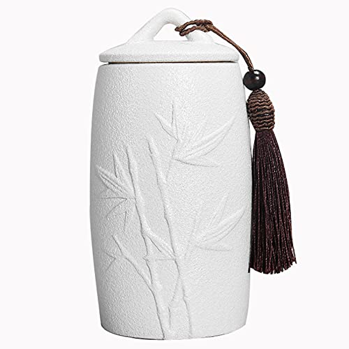 YHNNH Gedenkurne für Haustiere, Kleine Urnen for die Asche von Erwachsenen, Mini-Urne for Beerdigung Haustieren, kleine handbemalte Keramik-Andenkenurnen for Haustieren/Hunden/Katzen(White,Bambus) von YHNNH