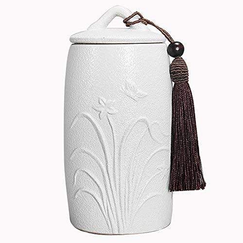 YHNNH Gedenkurne für Haustiere, Kleine Urnen for die Asche von Erwachsenen, Mini-Urne for Beerdigung Haustieren, kleine handbemalte Keramik-Andenkenurnen for Haustieren/Hunden/Katzen(White,Orchidee) von YHNNH