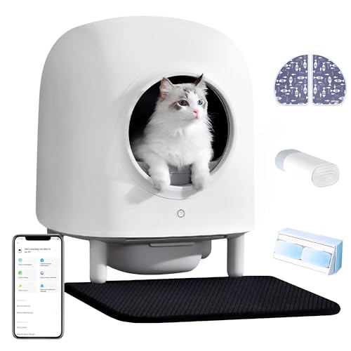 YHNNH Haustiertrockner, 56L Automatische Katzentoilette, APP-Steuerung, Radarschutz, Geruchsisolierung, Katzentoilettenroboter mit Matte for mehrere Katzen(White 1) von YHNNH