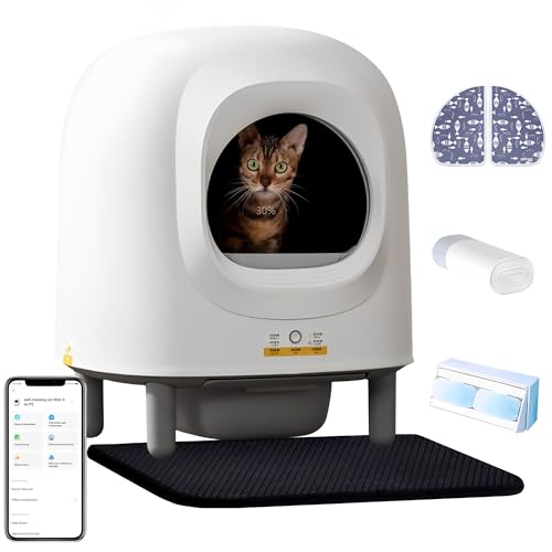 YHNNH Haustiertrockner, 56L Automatische Katzentoilette, APP-Steuerung, Radarschutz, Geruchsisolierung, Katzentoilettenroboter mit Matte for mehrere Katzen(White 2) von YHNNH