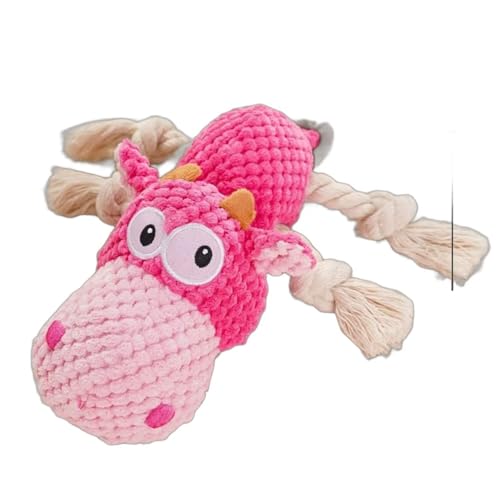 YHOPJKFRA Quietschendes Plüsch Teddy-Hundespielzeug, Kauspielzeug für Welpen für kleine und mittelgroße Hunde | Rosa Nilpferd von YHOPJKFRA