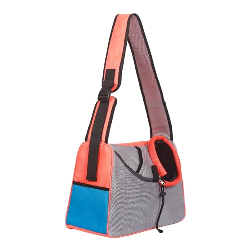 Haustier-Tragetasche, atmungsaktives Netzgewebe, für Hunde und Katzen, verstellbarer freihändiger Schultergurt, Orange und Blau (Orange, groß) von YHSHYZH