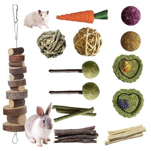 YHSKJCD Kaninchen Spielzeug, 22 Stück Timothy Heu Sticks Karotten Rosengraskuchen Zahnpflege Molar, Chinchillas Spielzeug Kauspielzeug für Kaninchen, Meerschweinchen, Hamster, Chinchilla von YHSKJCD