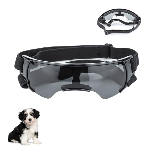 Sonnenbrille für Kleine Hunde, Augenschutz Brille Windschutzbrille,UV-Schutz Hunde Sonnenbrillen,Beschlagfrei,Hundebrille für Haustiere, für Motorrad Hundefahrradkorb Cabrio (Schwarz) von YHZNAGEM