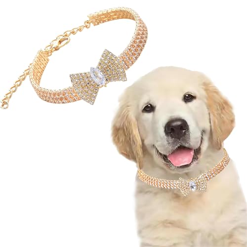 YHZNAGEM Katzenhalsband Hundehalsband Verstellbarer Kristalldiamant Hund Kleiner Haustierhalskettenschmuck Bogenform (M) von YHZNAGEM