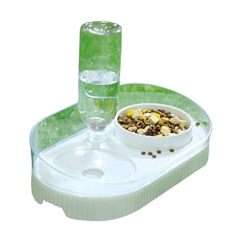 Erhöht für Schüssel Erhöhte Futterschalen Set mit auslaufsicherem Keramik Wasserspender Anti-Split Grün/Weiß Lebensmittelwasserspender von YIAGXIVG