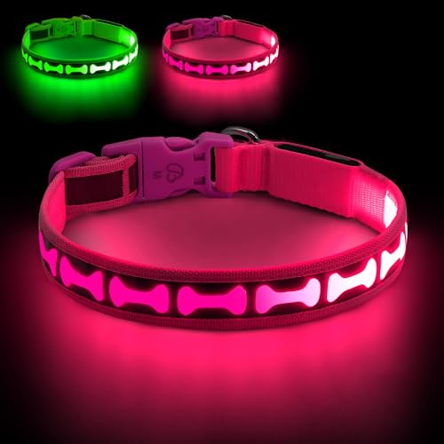 YIAZIM Leuchthalsband Hund Aufladbar, LED Hundehalsband, Wiederaufladbar Hundehalsband Leuchtend für Hunde Einstellbare Größe, 3 Beleuchtungsmodi für Mittlere Große Hunde (Rosa, Groß) von YIAZIM