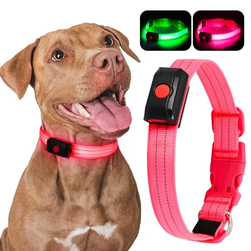 YIAZIM Leuchthalsband Hund Aufladbar, Einstellbare LED Halsband Hund für Kleine Mittlere Große Hund, Hunde Leuchthalsband für Nächtliche Spaziergänge USB Wiederaufladbare (Rosa1, L) YIAZIM Leuchthalsband Hund Aufladbar, Einstellbare LED Halsband Hund für Kleine Mittlere Große Hund, Hunde Leuchthalsband für Nächtliche Spaziergänge USB Wiederaufladbare (Rosa1, L) von YIAZIM