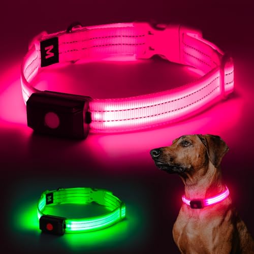 YIAZIM Leuchthalsband Hund Aufladbar, Einstellbare LED Halsband Hund für Kleine Mittlere Große Hund, Hunde Leuchthalsband für Nächtliche Spaziergänge USB Wiederaufladbare (Rosa1, M) YIAZIM Leuchthalsband Hund Aufladbar, Einstellbare LED Halsband Hund für Kleine Mittlere Große Hund, Hunde Leuchthalsband für Nächtliche Spaziergänge USB Wiederaufladbare (Rosa1, M) von YIAZIM