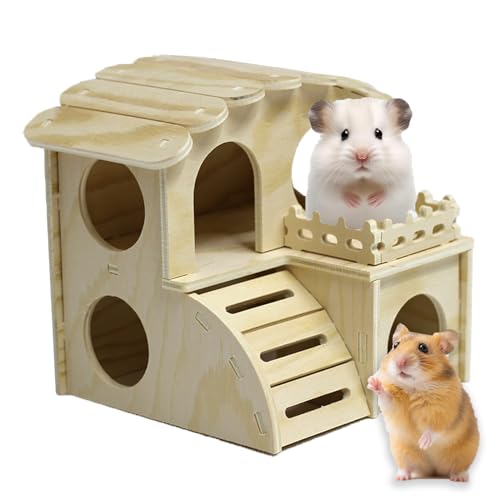 Hamsterversteck - Labyrinthhaus aus Holz mit Rutsche & Leiter - Natürlicher Kleintier-Lebensraum für Zwerghamster, Rennmäuse, Mäuse und kleine Haustiere (nur Pygmäerratten) (Hawaii-Kabine) von YIBIKEHO