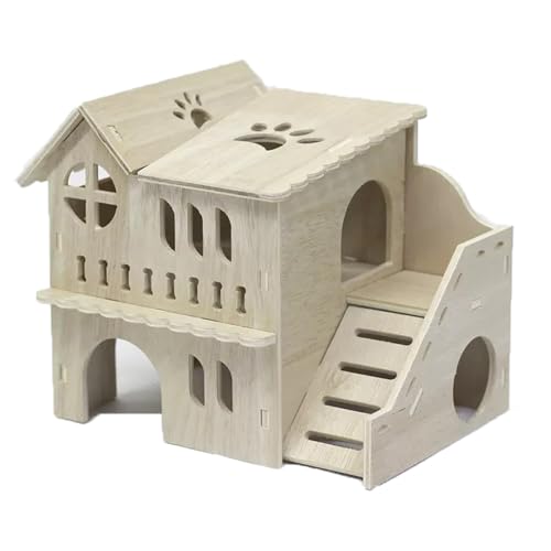 Hamsterversteck - Labyrinthhaus aus Holz mit Rutsche & Leiter - Natürlicher Kleintier-Lebensraum für Zwerghamster, Rennmäuse, Mäuse und kleine Haustiere (nur Pygmäerratten) (Schottlandhütte) von YIBIKEHO