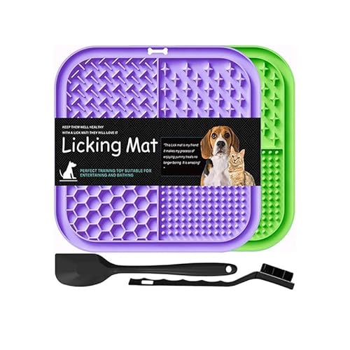 Leckmatte für Hunde mit Saugnäpfen, Leckmatte, langsames Füttern für Hunde und Katzen, Leckpad zur Linderung von Angstzuständen, langsames Füttern, Baden, Fellpflege und Training (Grün und Violett), 2 von YIBIKEHO