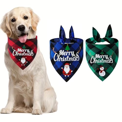 YIBIKEHO Weihnachts-Hundehalstuch, Büffelkariert, in Rot, Blau, Grün mit Weihnachtsmann-Druck, Größe L, 62 x 42 cm, Urlaubs-Winter-Zubehör YIBIKEHO Weihnachts-Hundehalstuch, Büffelkariert, in Rot, Blau, Grün mit Weihnachtsmann-Druck, Größe L, 62 x 42 cm, Urlaubs-Winter-Zubehör von YIBIKEHO