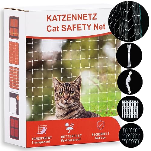 YIBINKI Katzennetz für Balkon,Transparent,Hochfest,Katzenschutznetz für Katzen zur Sicherung von Balkon, Terrassen, Fenstern, Dachluken, Türen (3x6m) von YIBINKI