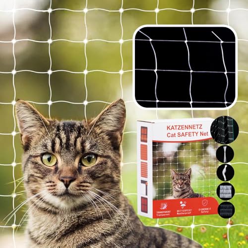 YIBINKI Quadrat Katzennetz für Balkon,Transparent Netz,Hochfest,Bequeme Befestigung,Katzenschutznetz für Katzen zur Sicherung von Balkon, Terrassen, Fenstern, Dachluken (3x8m) von YIBINKI