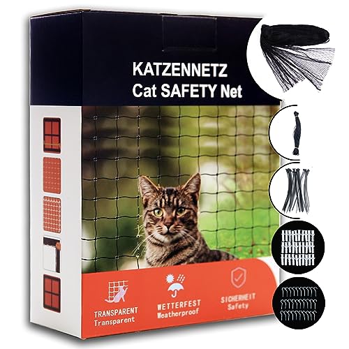 YIBINKI Katzennetz für Balkon,Transparent Haustiernetz,Hochfest,Katzenschutznetz für Katzen zur Sicherung von Balkon, Terrassen, Fenstern, Dachluken (3x8m,Farbe:Schwarz) von YIBINKI