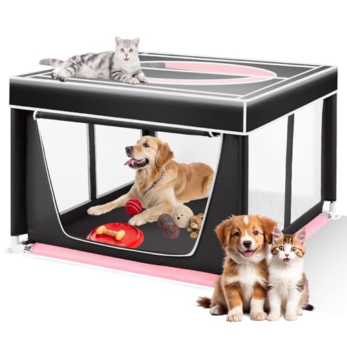 Yibonika Welpenauslauf mit Abnehmbarem Dach, Extra Groß Welpenlaufstall Hundekäfig 106 x 106 x 69 cm, Rahmen aus PVC-Rohren Hundegehegezelt für den Innen- und Außenbereich, schwarz & rosa Yibonika Welpenauslauf mit Abnehmbarem Dach, Extra Groß Welpenlaufstall Hundekäfig 106 x 106 x 69 cm, Rahmen aus PVC-Rohren Hundegehegezelt für den Innen- und Außenbereich, schwarz & rosa von YIBONIKA