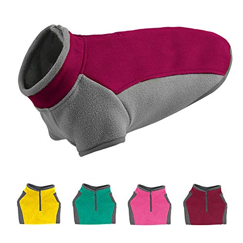 YIEPAL Stretch Hund Fleece Pullover Half Zip Hundepullover Fleece Hundeweste Winter Hunde Kleidung Warme Hundejacke Kaltes Wetter Mantel für Kleine Hunde & Welpen, Medium, Weinrot von YIEPAL