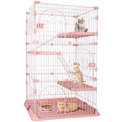 Katzenkäfig mit 4 Etagen aus Draht, 163,6 cm Katzenkatios großer Platz für 1-3 Katzen, rosa Katzenkiste mit 3 Plattformen, 3 Vordertüren, 2 Rampenleitern (groß – 163,6 cm H x 82,8 cm L x 59,9 cm B) von YIFOR