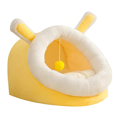Für Bett Für Hauskatzen Kleine Hunde Warmes Bett Waschbar Welpenzeltbett Kätzchenhöhle Weiches Kissen Gelbes Bett von YIGZYCN