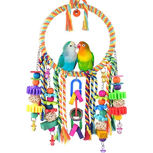 Kauspielzeug für Vögel, bunte Holzperlen, Blöcke, Papageienkäfig, Beißen, Kunststoffspielzeug, Baumwollseil, Sitzstange mit Haken zum Aufhängen, einfach zu transportieren, Dekoration für Kauspielzeug für Vögel, bunte Holzperlen, Blöcke, Papageienkäfig, Beißen, Kunststoffspielzeug, Baumwollseil, Sitzstange mit Haken zum Aufhängen, einfach zu transportieren, Dekoration für von YIGZYCN