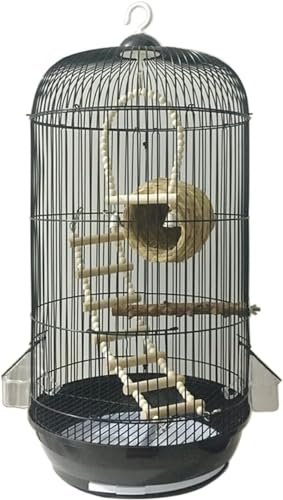 Feiner Vogel-Flugkäfig, schmiedeeiserner Vogelkäfig, großer Flugkäfig und Sittich, Kanarienvogel, Papagei, Schwarz, kann drinnen und draußen aufgehängt werden, runder Haken, Nymphensittichkäfig von TSVSSGFU(売店)
