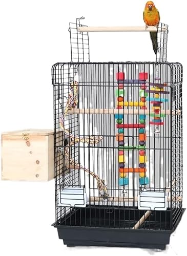 Feiner Vogelflugkäfig, großer Papageien-Vogelkäfig, Metall-Vogelträger, obere Abdeckung mit Sitzstange für einfache Verwendung von Futterspendern, geeignet für Sittiche, Schwarzwind, Kanarienvögel, von TSVSSGFU(売店)