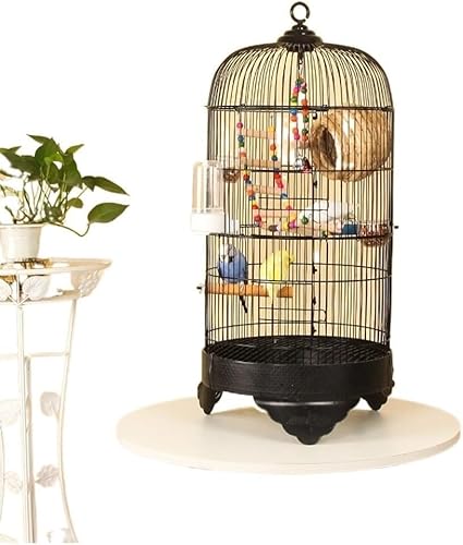 Originaler Vogelflugkäfig, handgefertigter Vogelträger, Metall, Edelstahl, runder Käfig, Papageienperlen-Vogelkäfig, kreativer Vogelkäfig aus Legierung, Seide, mit hängendem Leiterspielzeug, 75 cm, von TSVSSGFU(売店)