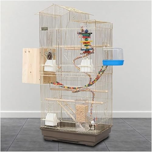 YIHANSS Feiner Vogelflugkäfig Gold, großer Zuchtvogelkäfig, Villa, Papageienkäfig, großes Vogelspielzeug mit Futterstation für Sittiche, Kanarienvögel, Finken, Nymphensittiche von TSVSSGFU(売店)