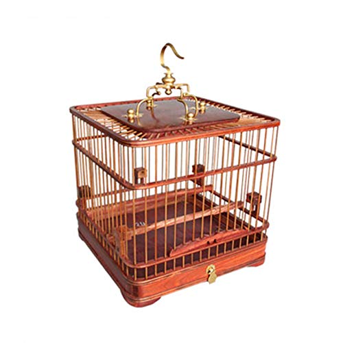 YIHANSS Großer Vogelkäfig, traditioneller chinesischer Stil, Holz-Vogelkäfig, Klassische quadratische Schnitzerei, Vogelträger, Gartendekoration, Papageienkäfig von TSVSSGFU(売店)