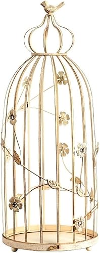 YIHANSS Original Vogelflugkäfig, Vogelkäfig, Papageienkäfig, Retro-Stil, Schmiedeeisen, gebürstetes Gold, Vogelkäfig, Hochzeitsdekoration, kreative Familie, Kerzenhalter, Kerzen-Requisiten, Landung, von TSVSSGFU(売店)