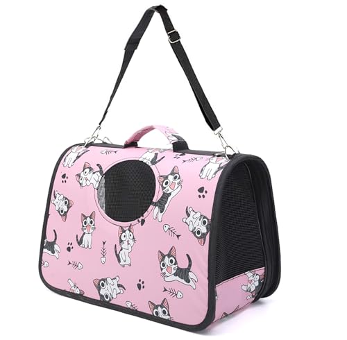 Transporttasche für Haustiere mit Schultergurt, 35,6 x 24,9 x 17,8 cm, faltbar, rosa, atmungsaktiv, hochfestes Oxford für weniger als 2 kg Hunde und Katzen (klein) von YIKANGHENG