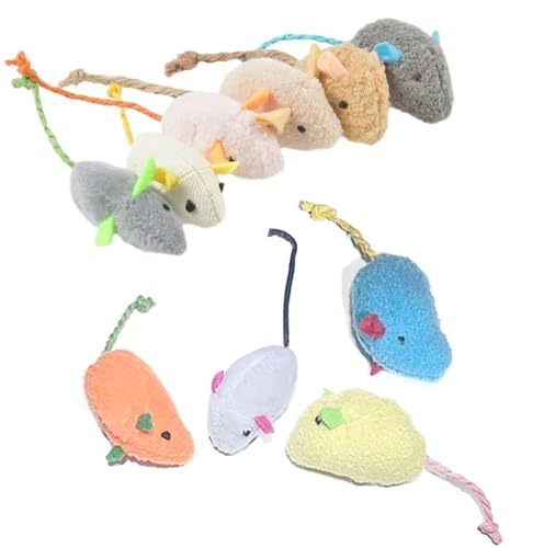 YIKANGHENG Interaktive Katzenratten, 10 Stück, bunt, 10,2 cm, Plüschratte für interaktivierende Katze und Haustier (klein) von YIKANGHENG