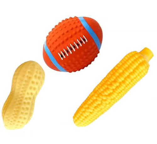 YIKANGHENG Interaktives Katzenspielzeug, 3 Stück, PVC-Erdnuss, Mais und Rugbyball, Drücken macht Geräusche für interaktivierende Katze und Haustier (groß) von YIKANGHENG