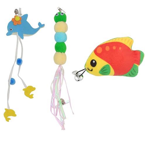 YIKANGHENG Interaktives Katzenspielzeug, 3 Stück, Plüsch-Delfin, Raupe, Clownfisch mit kleiner Glocke für interaktivierende Katze und Haustier (grün) von YIKANGHENG